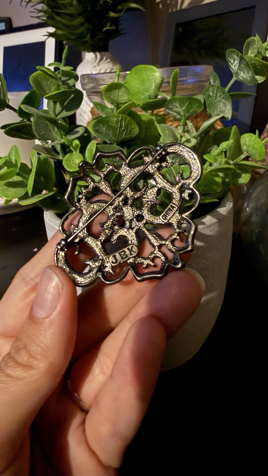 Jacquline B Kennedy Signed Silver Tone Clear Rhinestone Brooch