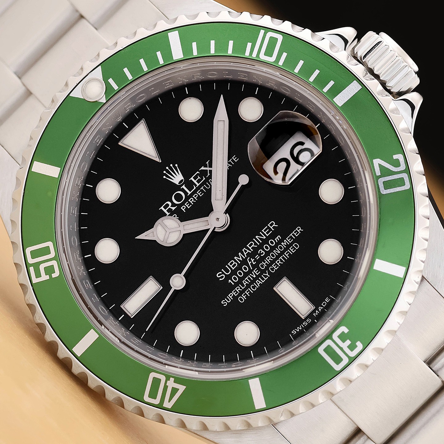 2008 CARD ROLEX SUBMARINER DATE 16610LV KERMIT BLACK NO HOLES STEEL 40MM WATCH