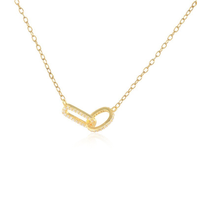 Gold Plated 925 Sterling Silver CZ Interlocking Link Necklace for Women