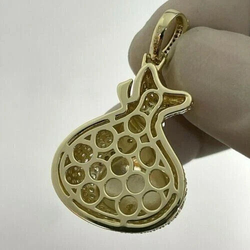 2Ct Lab Created Moissanite Round Money Bag Pendant Real 10K Yellow Gold Chain
