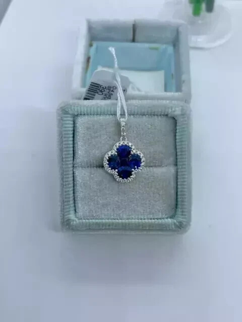 2Ct Oval Cut Lab-Created Blue Sapphire Clover Shape Pendant 14k White Gold Over