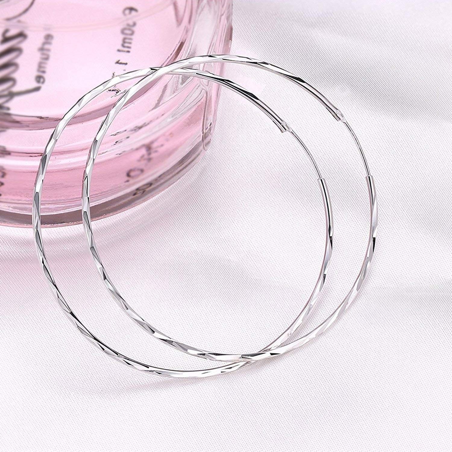 925 Sterling Silver Circle Endless Hoop Earrings for Women 20 30 40 50 60 70mm