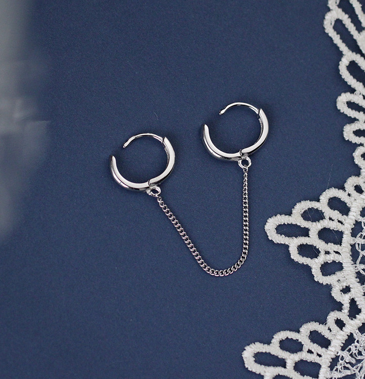 A Pair Chain Linked Sterling Silver Plated Huggie Hoop Earrings 2 Ear Holes F7
