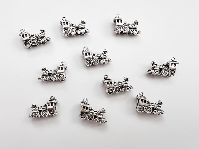 10pc Antiqued Silver Alloy 3D Train Charms Pendants 15x12mm