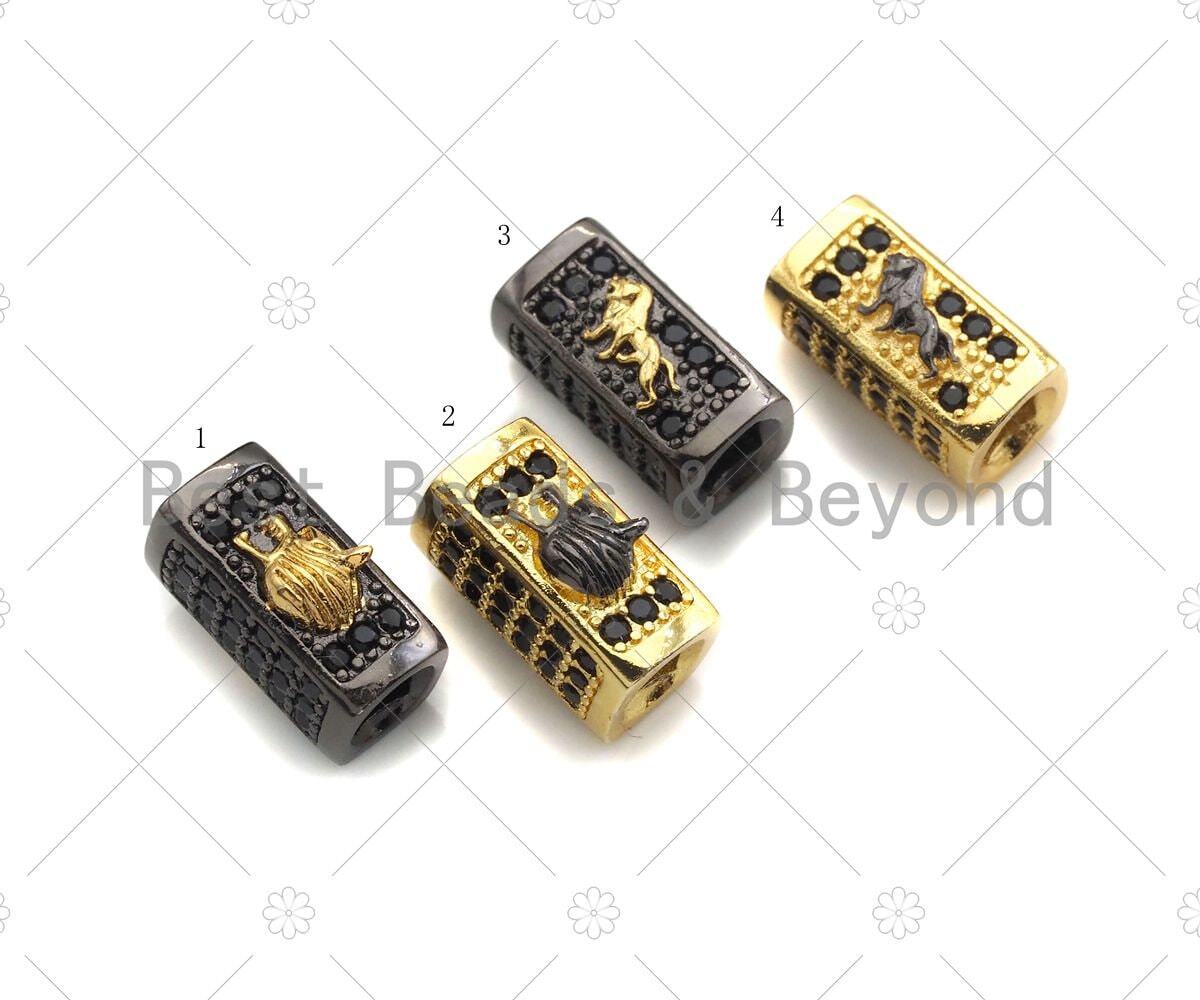 Wolf/Lion King,Tube Spacer Bead, Black CZ Pave Tube Spacer Beads for Men/Women