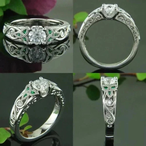 Art Deco Style Round Cut Lab Created Diamond Engagement 14K White Gold FN Ring