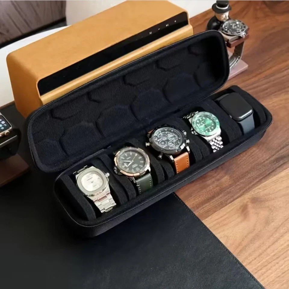 5 Slot Watch Travel Case Hard Shell Organizer Box for Smart Watches Black Gift
