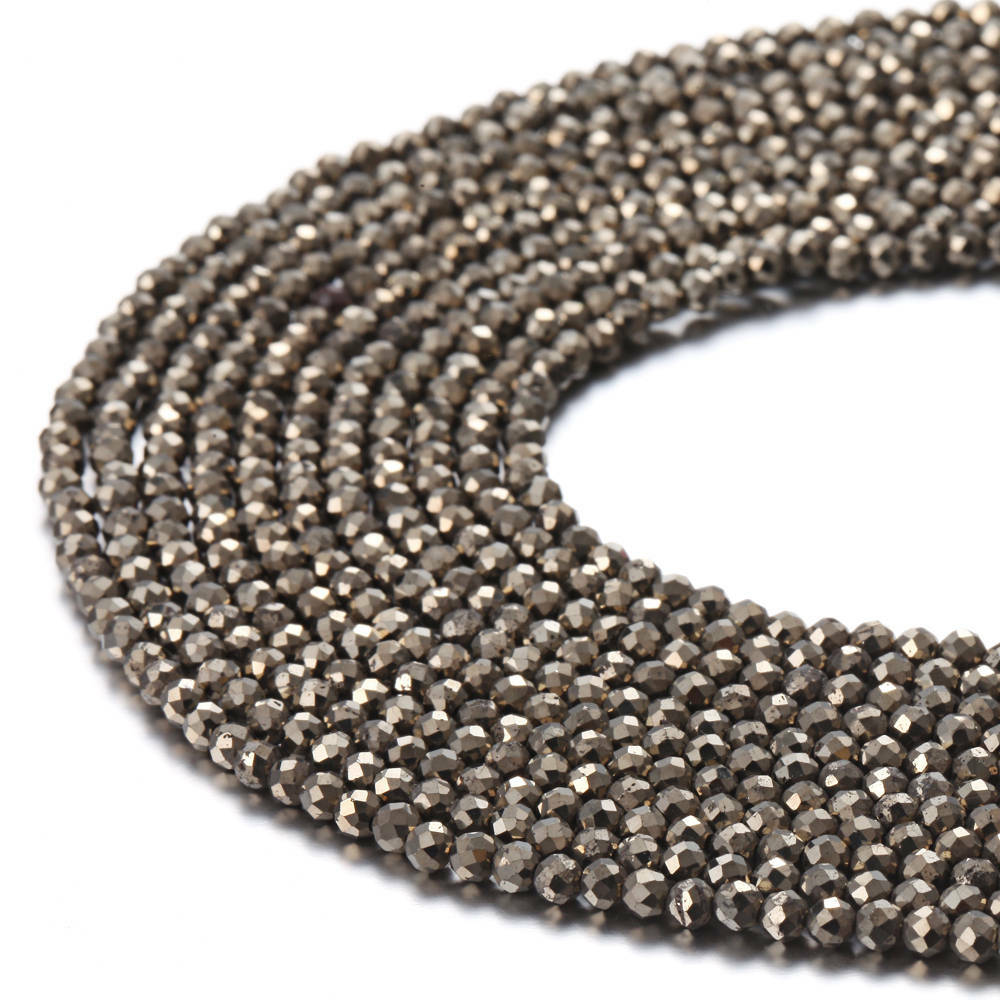 Gold Pyrite Faceted Round Beads 2mm 3mm 4mm 6mm 8mm 15.5″ Strand