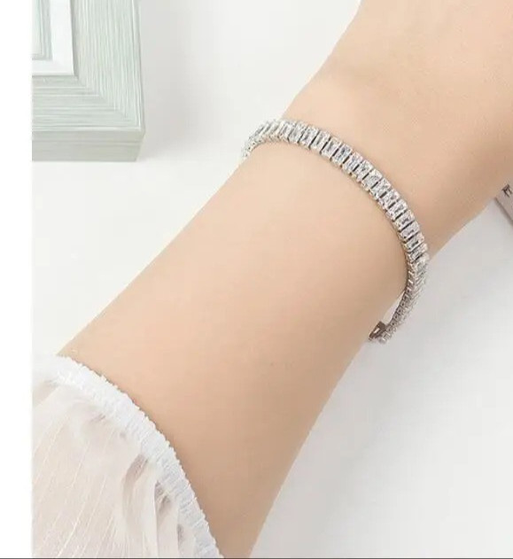925 Sterling Silver Zircon Bracelet Women 18cm Crystal Wedding Jewelry Gift