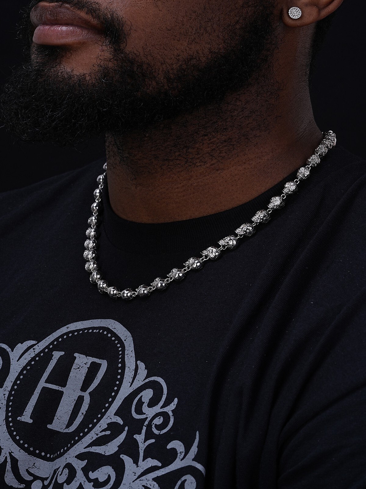 Custom Solid 925 Sterling Silver Skull Death Link Chain Necklace W. Moissanite