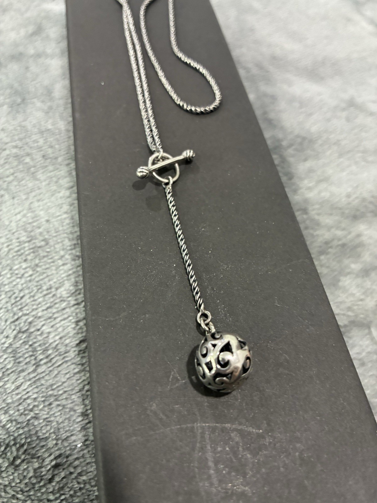 Silpada Oxidized Sterling Silver Lariat Necklace With Thai Filigree Ball 925 TH