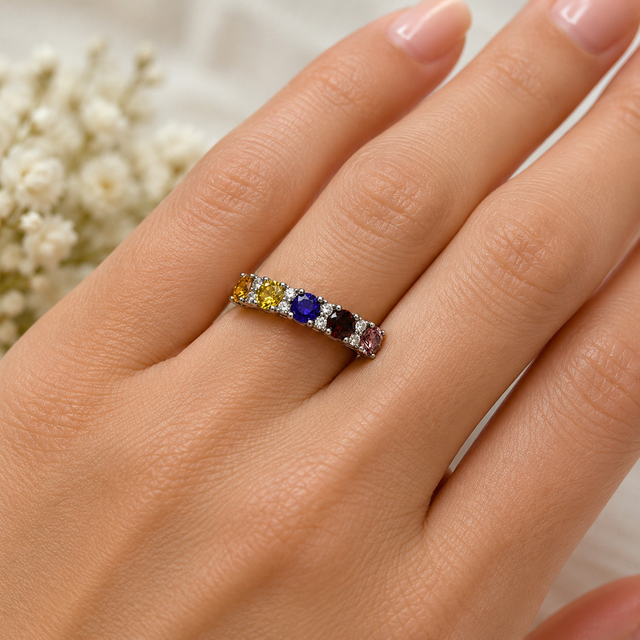 Swarovski Crystal Sunflower Multi Gemstone Ring Size 7 Sterling Silver 925 New