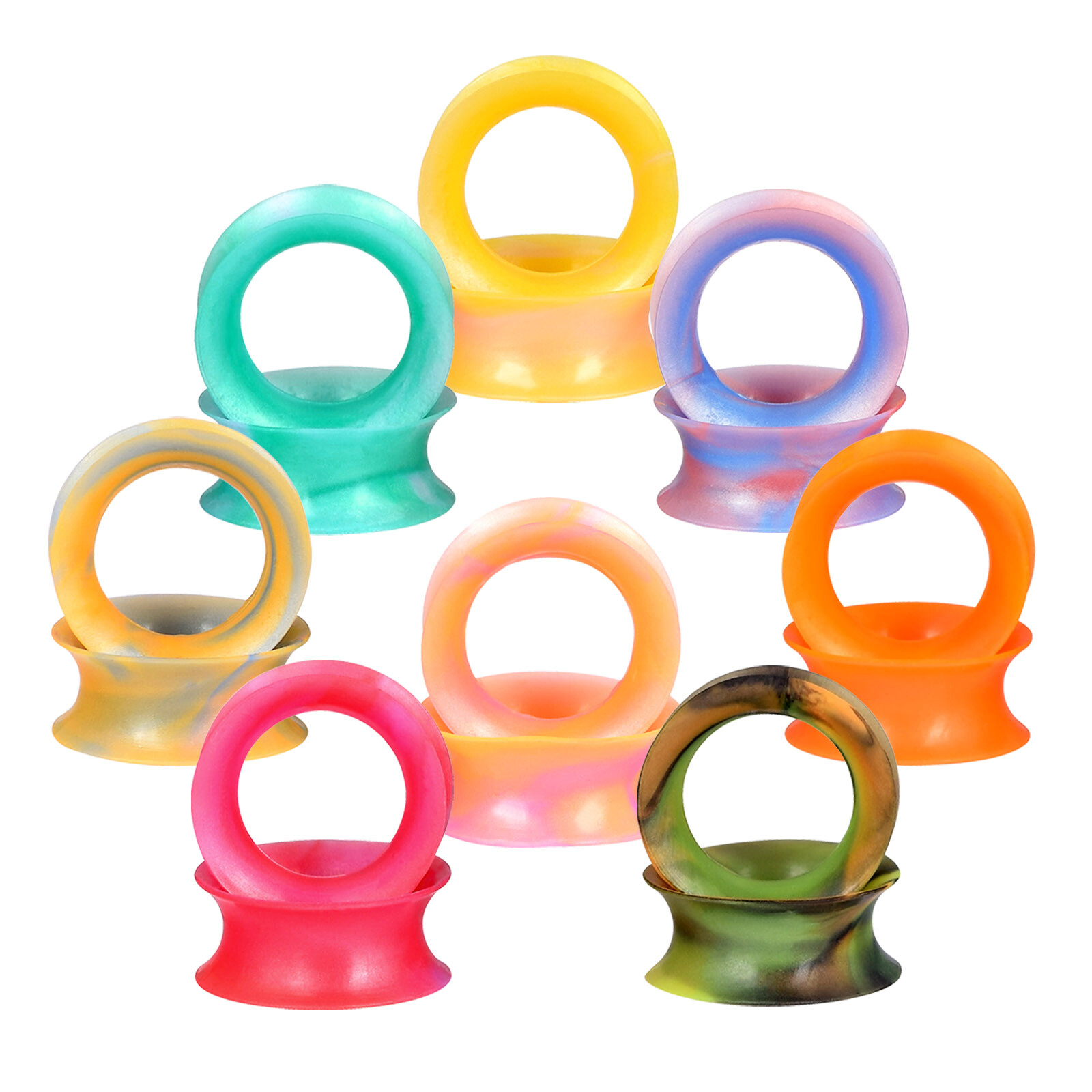 1Pair Colorful Soft Thin Silicone Double Flared Tunnels Ear Gauges Plugs Earskin