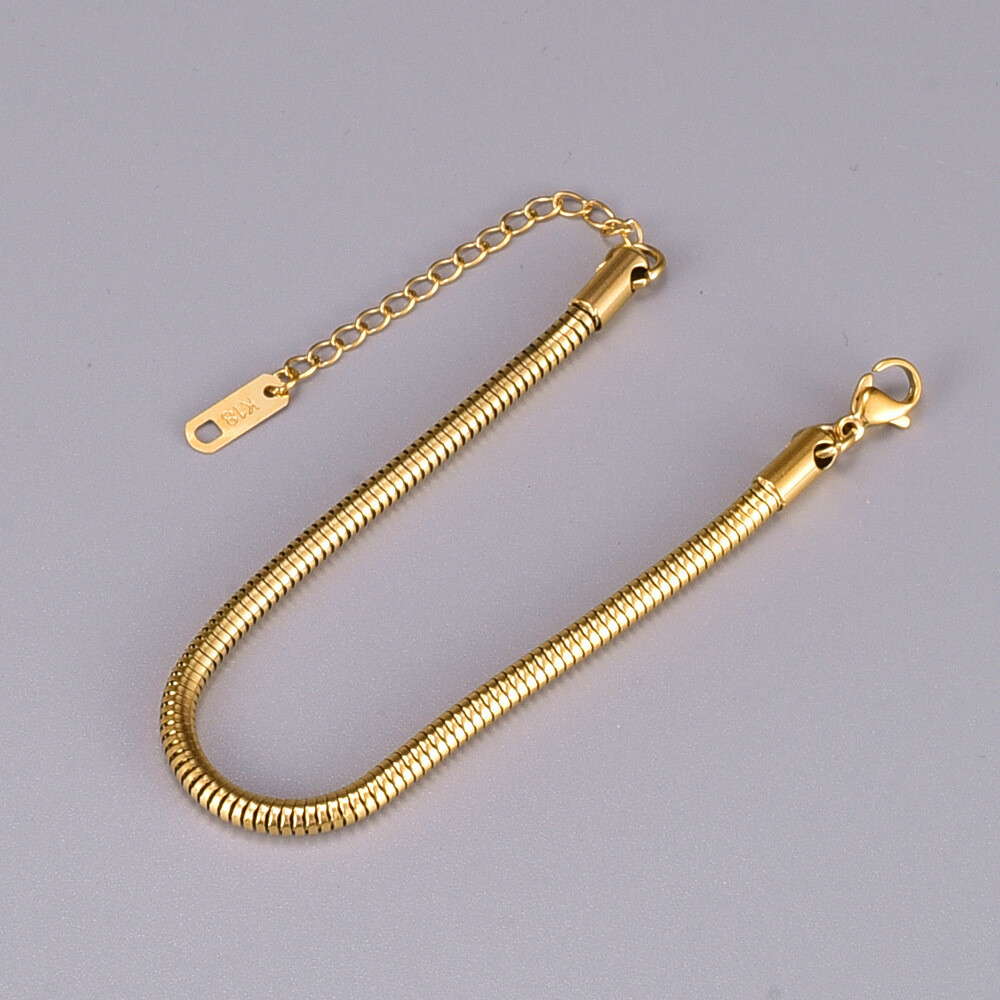 3.2mmWoman 18K Gold Plated Stainless Steel Round Snake Chain Bracelet 5.5-7.8”
