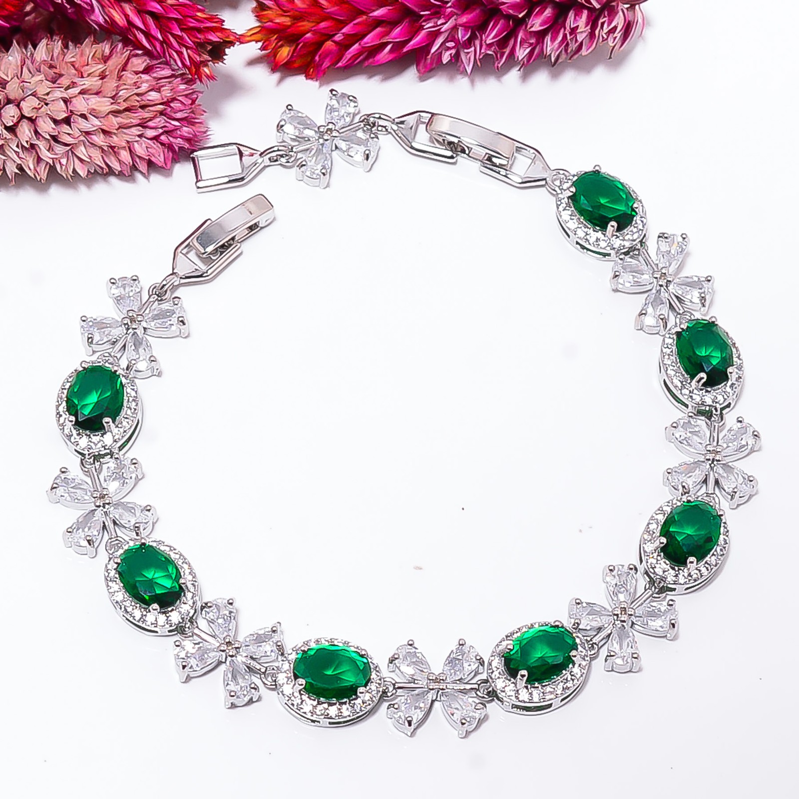 Chrome Diopside, CZ 925 Sterling Silver Adjustable Bracelet 7-8″ B13022