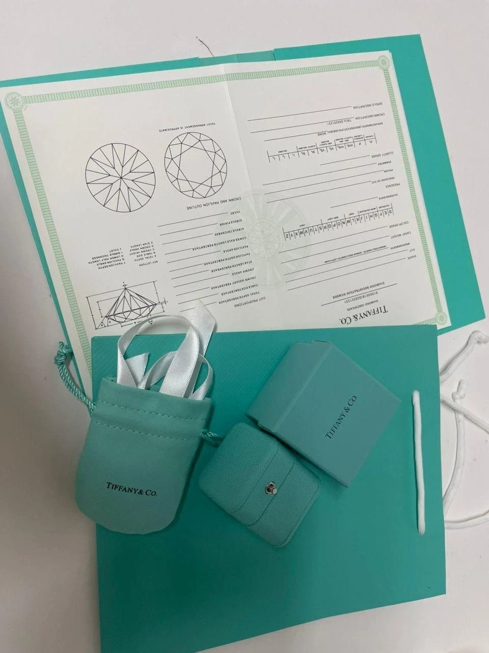 Tiffany & Co Engagement Ring Box + Outer Box + Pouch + Certificate + Folder +Bag