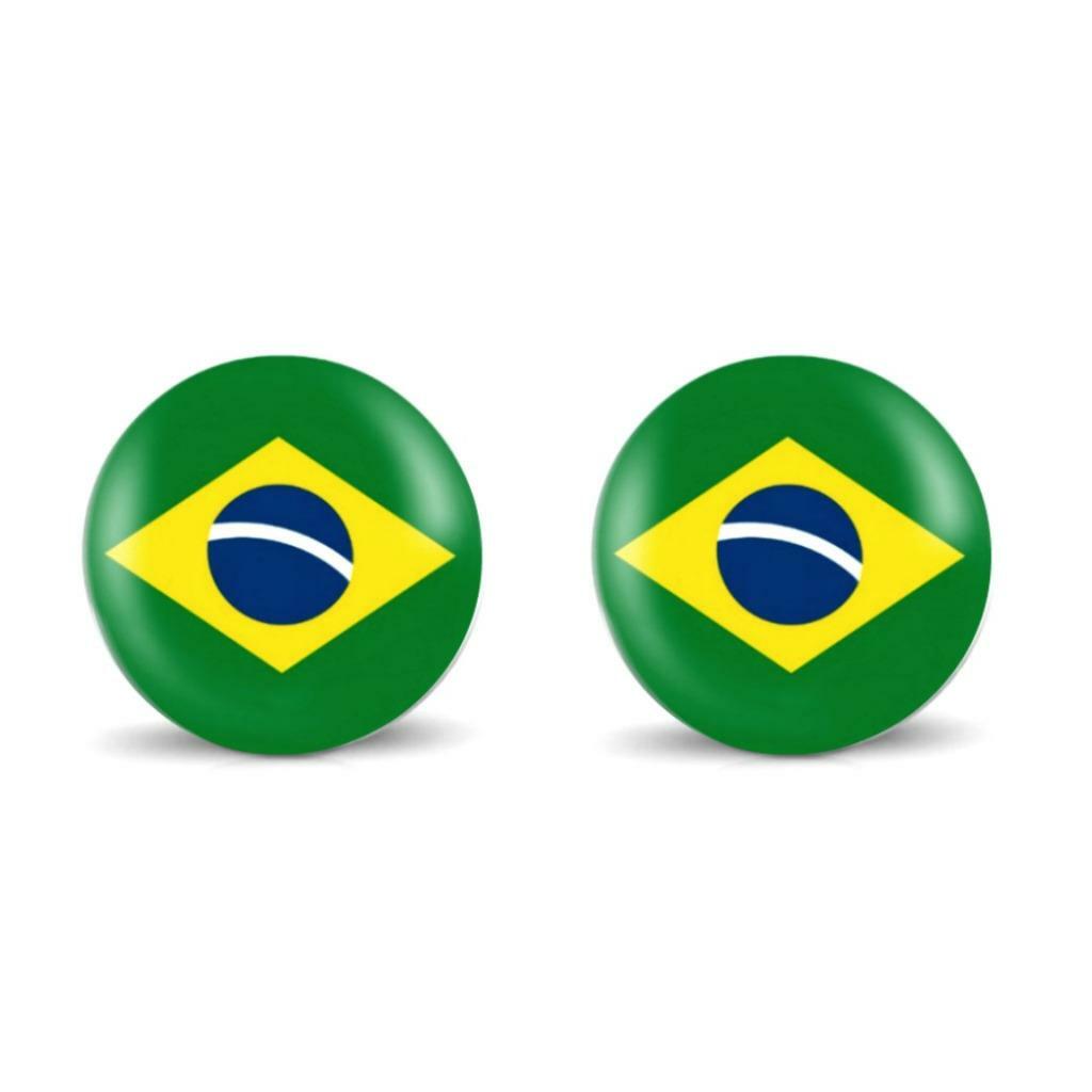 BRAZIL FLAG EARRINGS 10mm Stainless Steel Round Stud Post Tiny Brazilian Pride