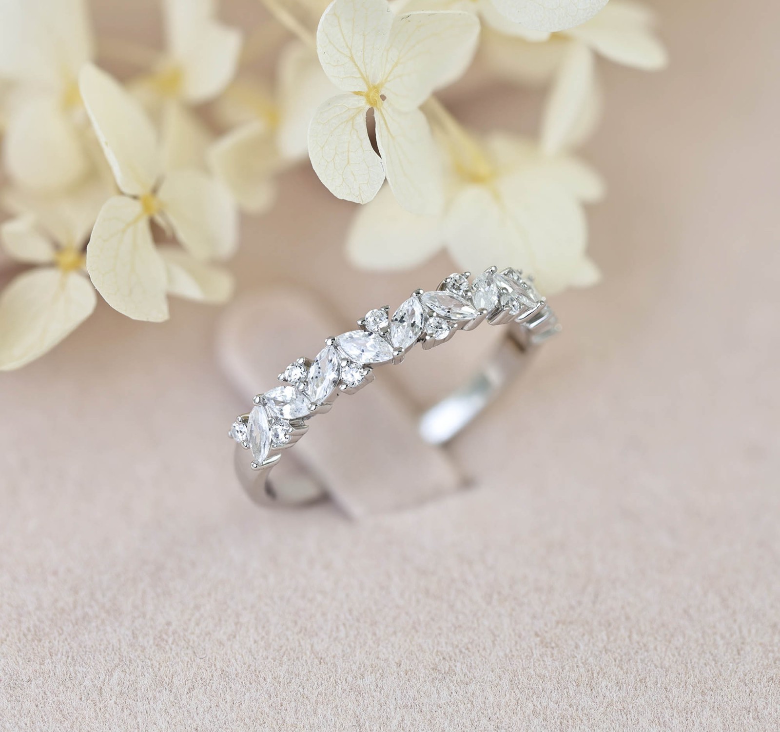 Marquise CZ Sterling Silver Half Eternity Wedding Band Celebration Ring S14166