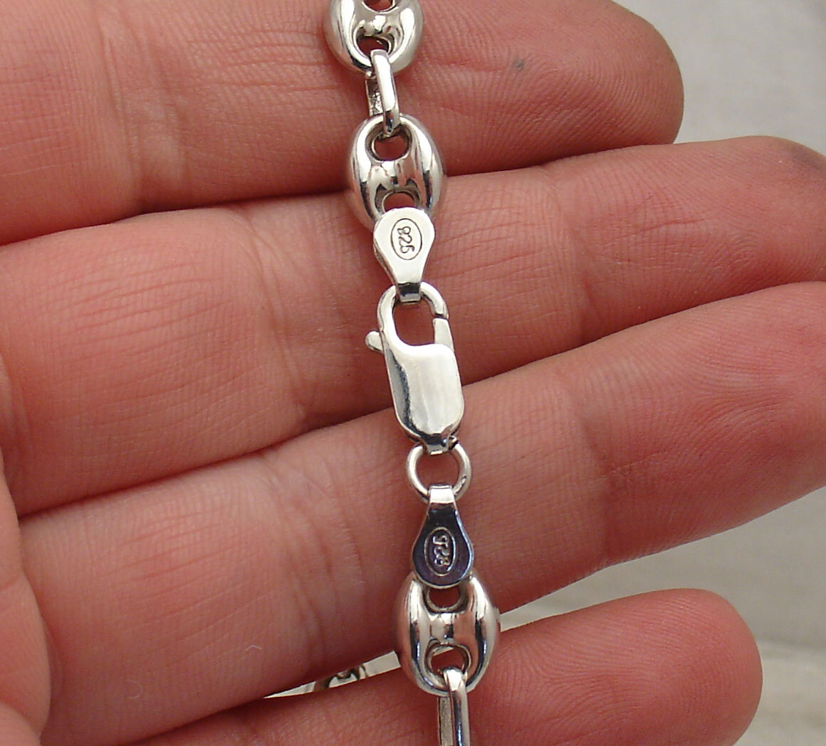 8mm Puffed Mariner Anchor Link Bracelet Anti-tarnish REAL 925 Sterling Silver