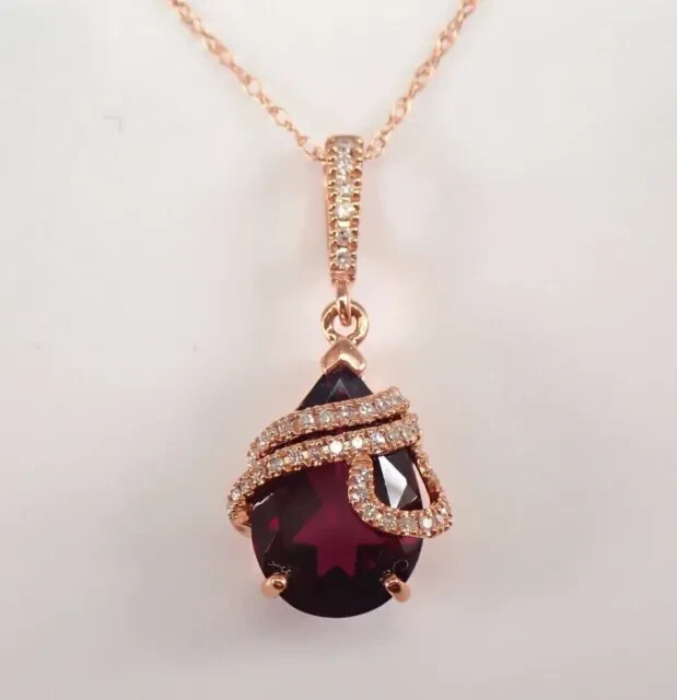 1.45Ct Pear Cut Lab Created Garnet Women Pendant 14K Rose Gold Plated Silver 18″