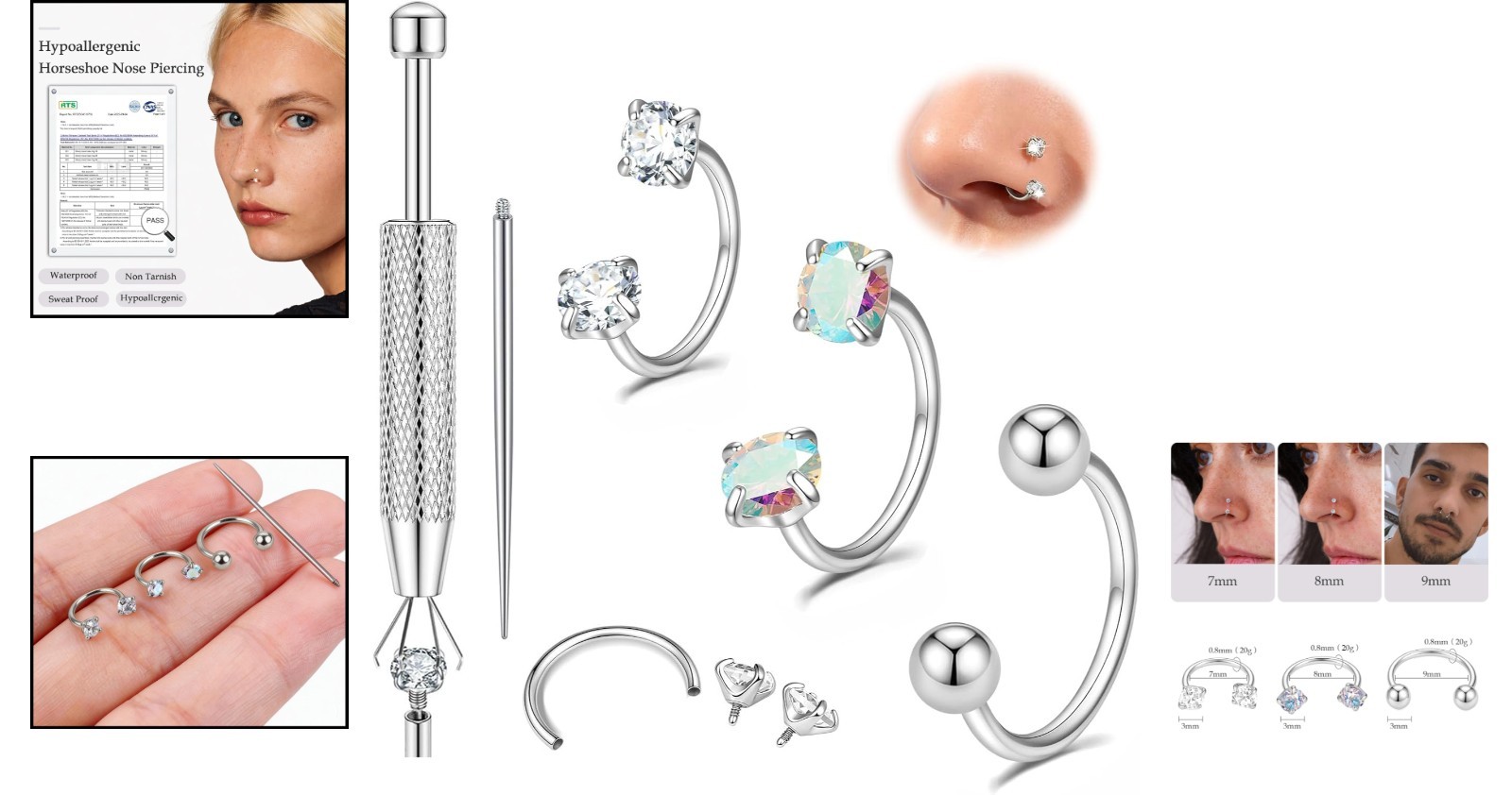 Fashion-Forward Titanium Nose Rings – 20G Horseshoe Hoops with CZ for All Styles