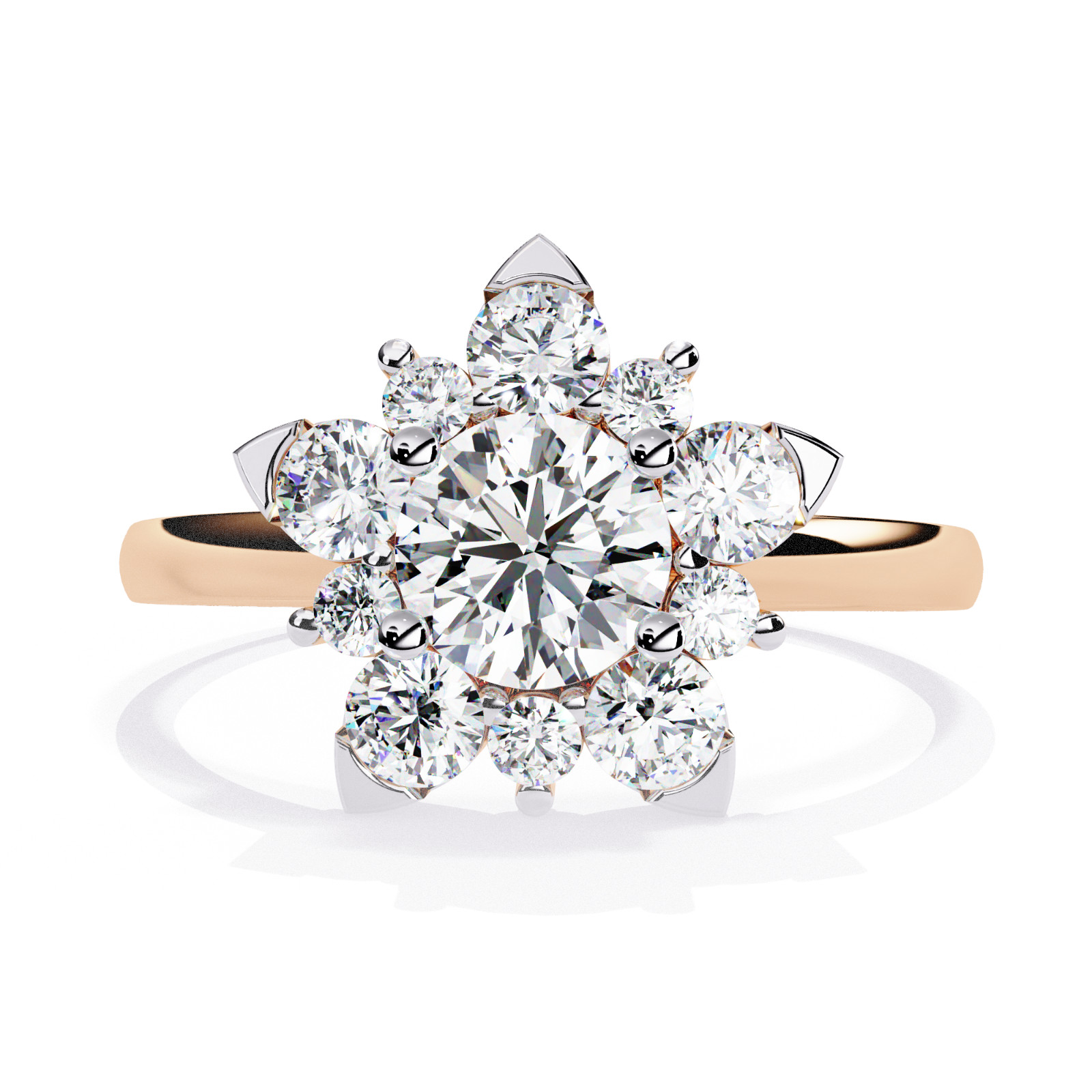 1.20 CTW Round Lab Grown Diamond Engagement Ring Floral Cluster Ring 925 Silver