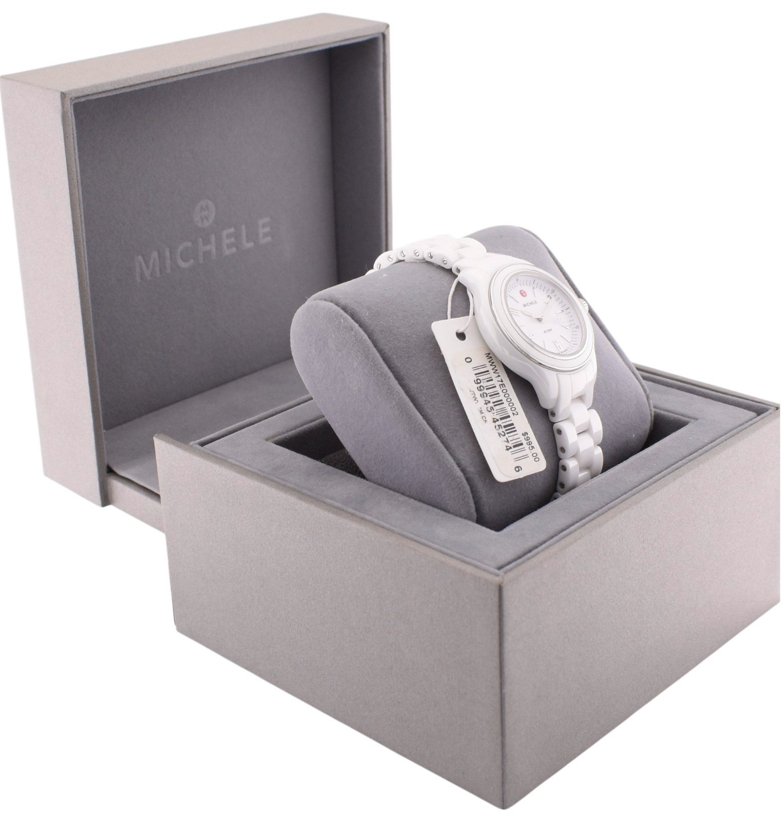 NEW Michele Jetway Mini Ceramic White Bracelet Swiss Watch MWW17E000002 $995.00