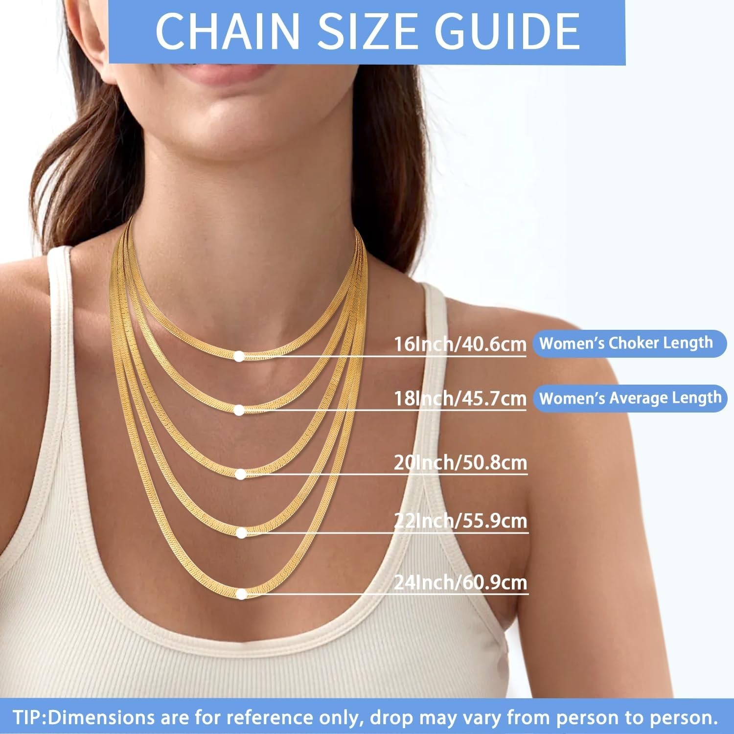 Versatile Herringbone Necklace 16-24 Inches – Gold Plated Charm for Women
