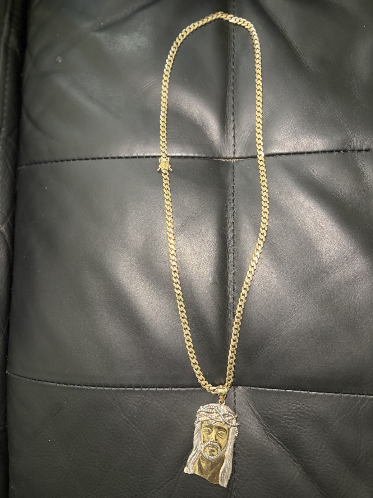 10k Solid Gold Cuban Chain Jesus Pendant Bracelet Figaro Rope Mariner 14k 18k