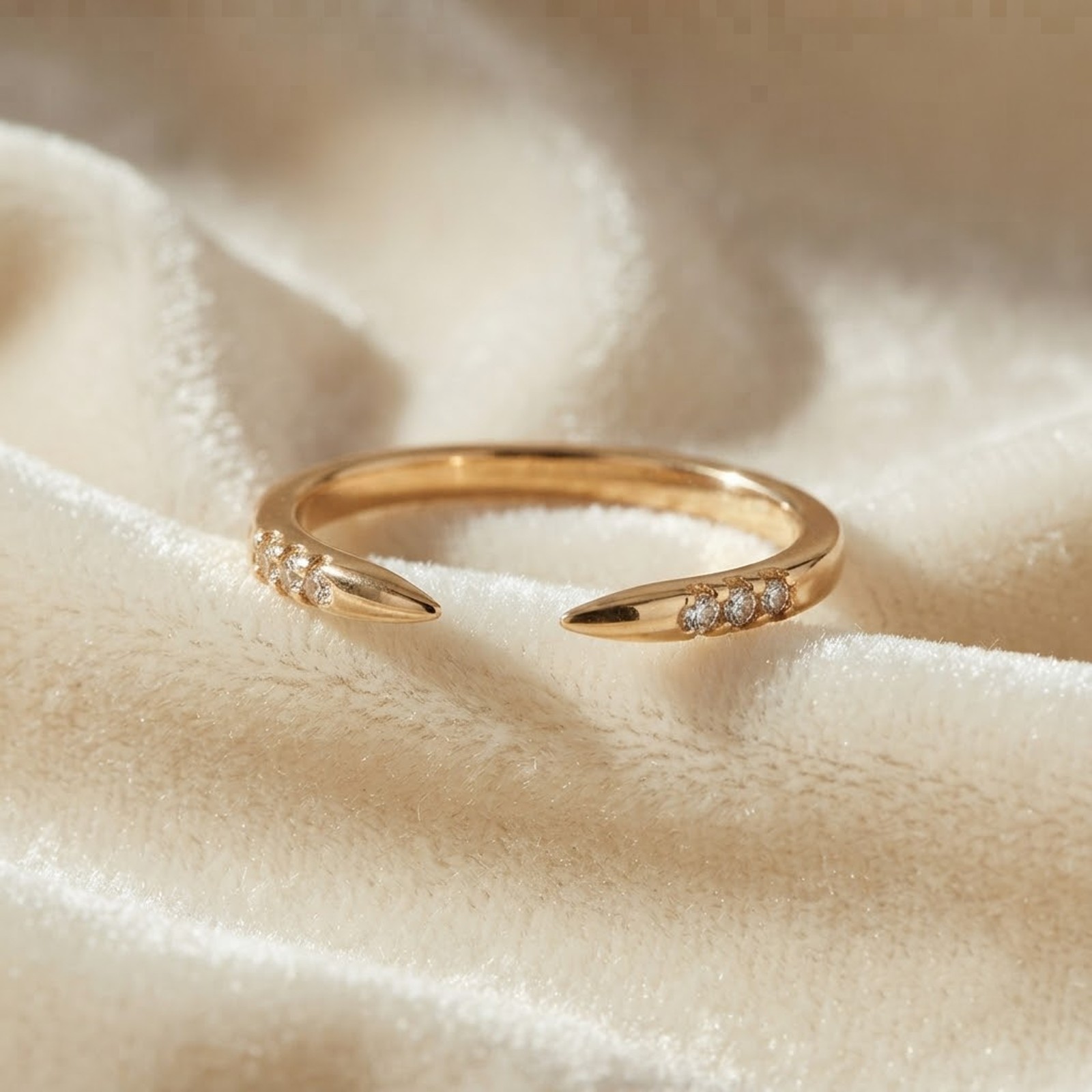 Diamond Spike Cuff Ring, Natural Diamond Stackable Band 9k Gold Engagement Ring
