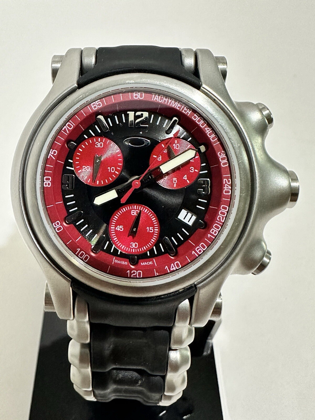 Oakley Holeshot Watch Chronograph 6-Hand, Red Dial, Rare Stainless Steel Band