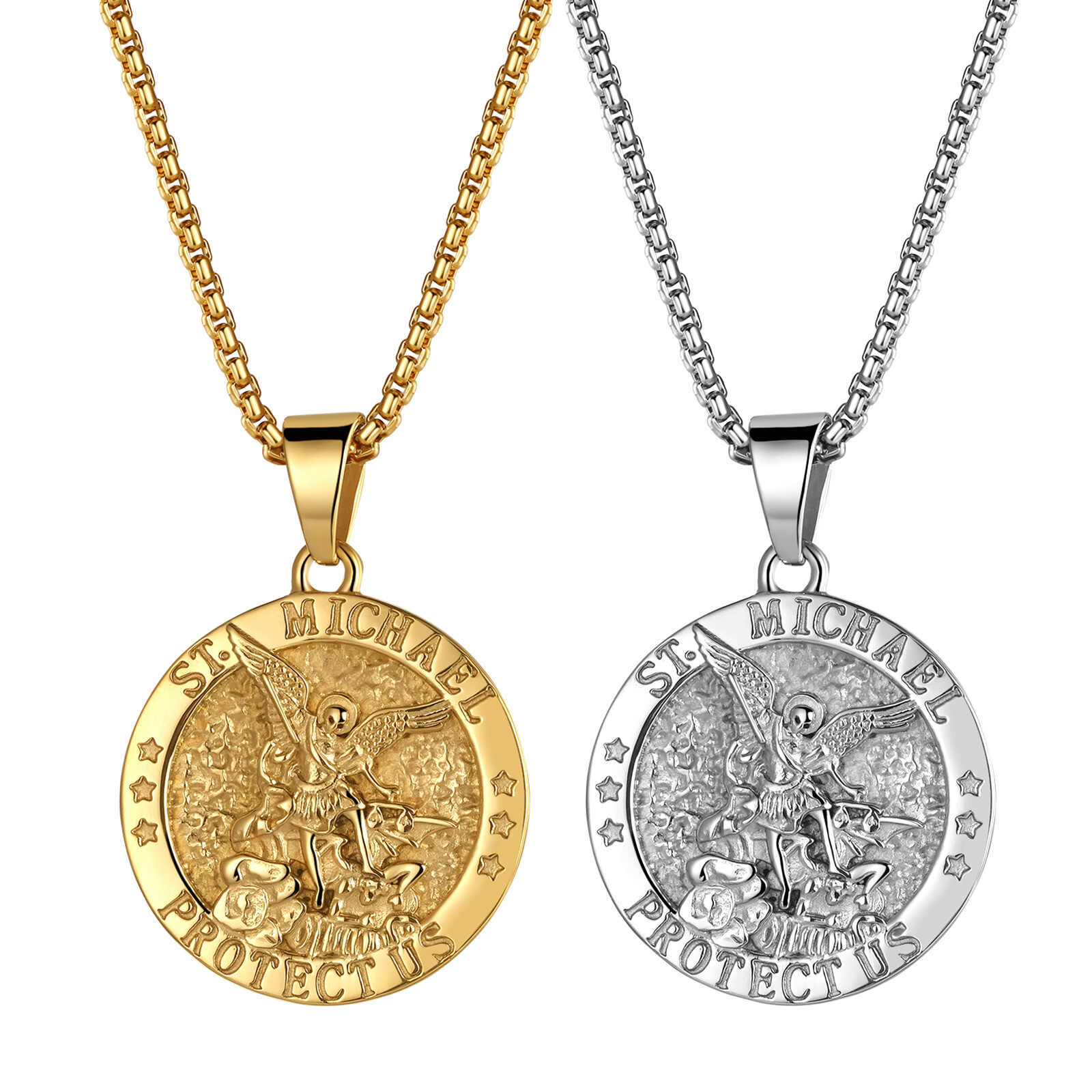 Mens St Michael Necklace Archangel Catholic Medal Stainless Steel Amulet Pendant