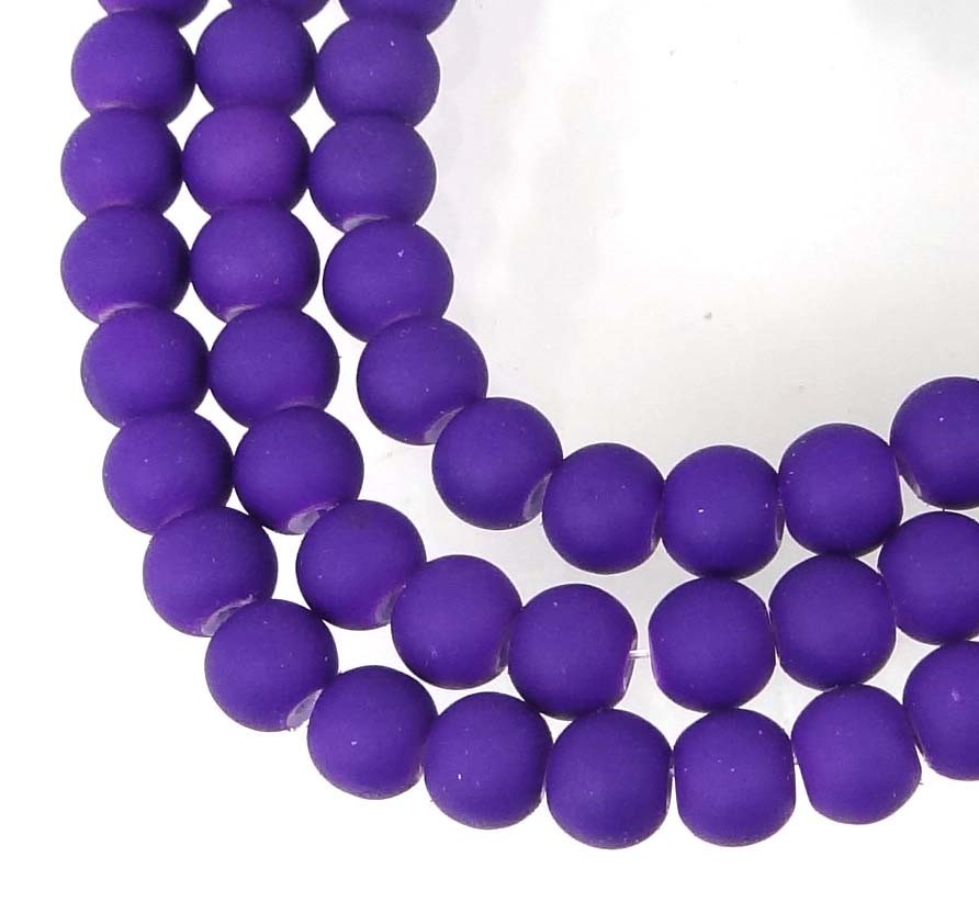 6mm Matte Frosted Neon Rubberized Glass Round Beads – Blue Violet 16″