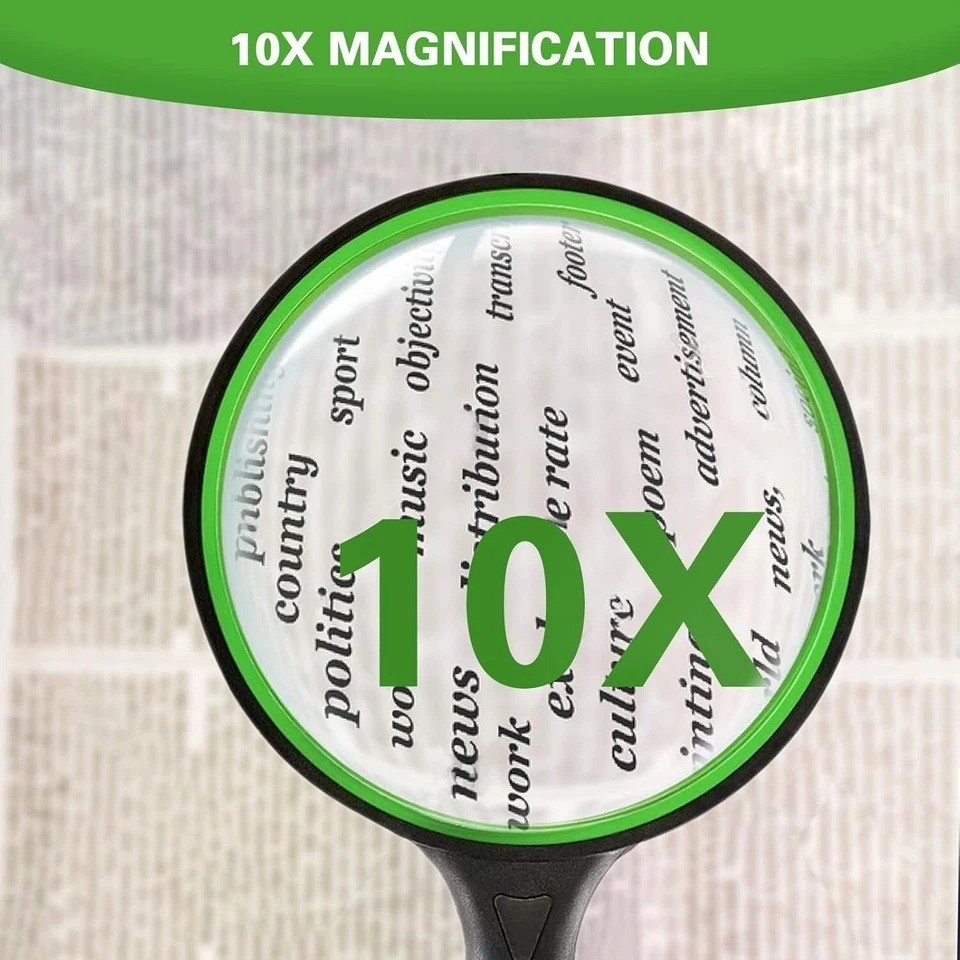 NEW Shatterproof Magnifying Glass 10X Large Handheld Magnifying Glass for Senior