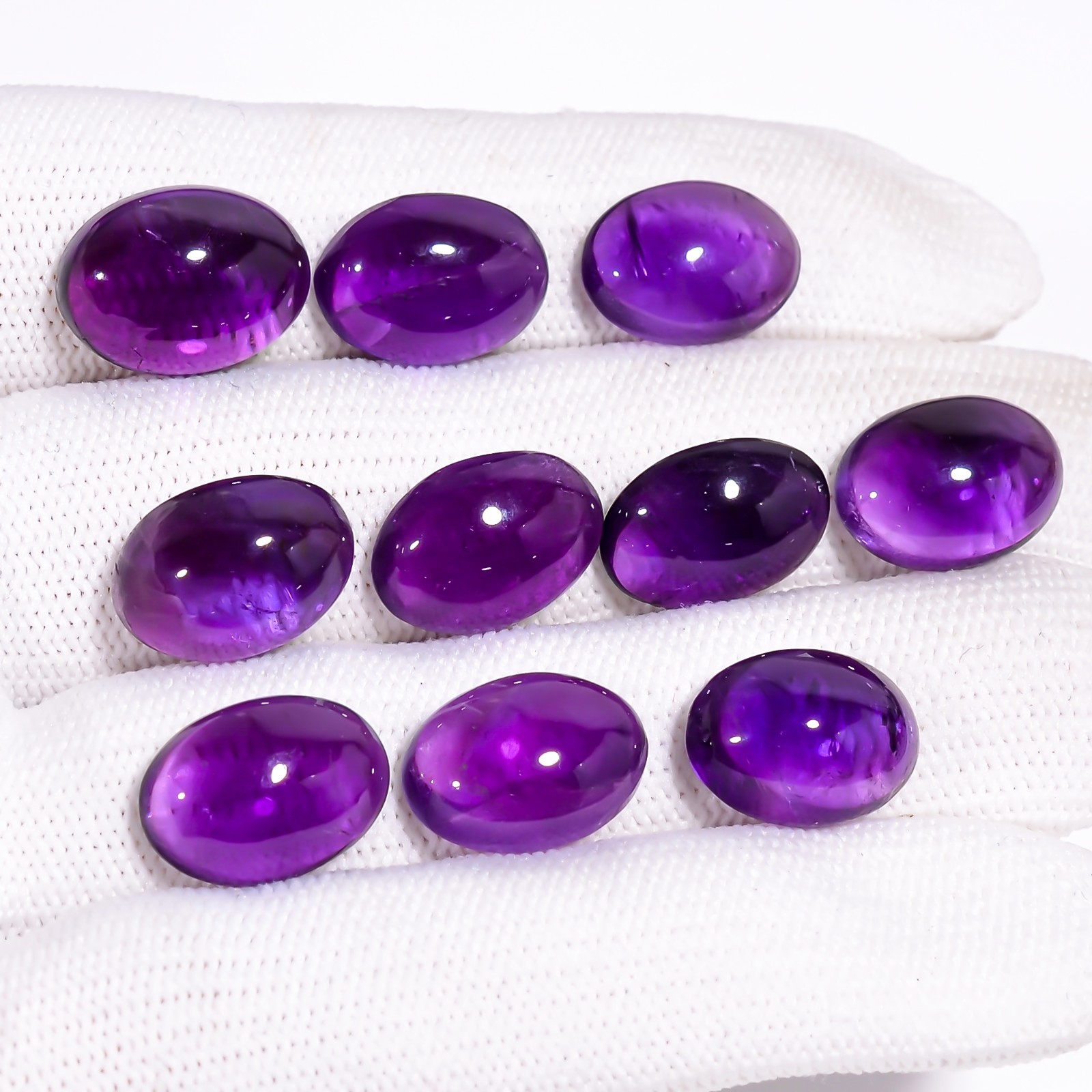 Natural Purple Amethyst Gemstone Oval Shape Cabochon 10Pc Lot 56.5Ct 14X10 15X11