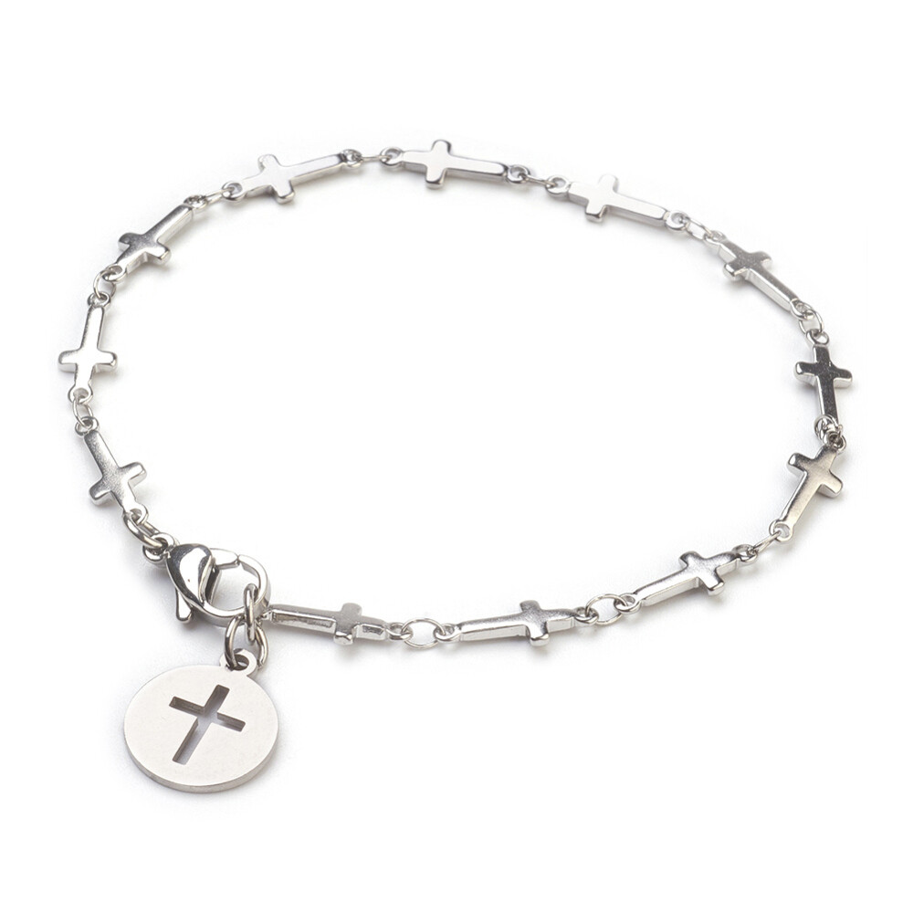 Stainless Steel Charm Bracelet Cross Silver 7.8″ Z122