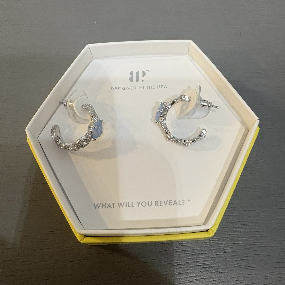 ER51306 Lab-Created Blue Chalcedony CZ Rhodium Plated Huggie Hoop Earrings