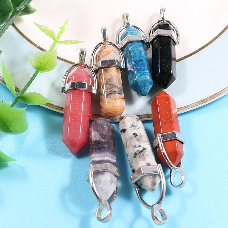 Mixed Natural stone Point Chakra Gemstone Healing Pendants 24pcs/lot Wholesale