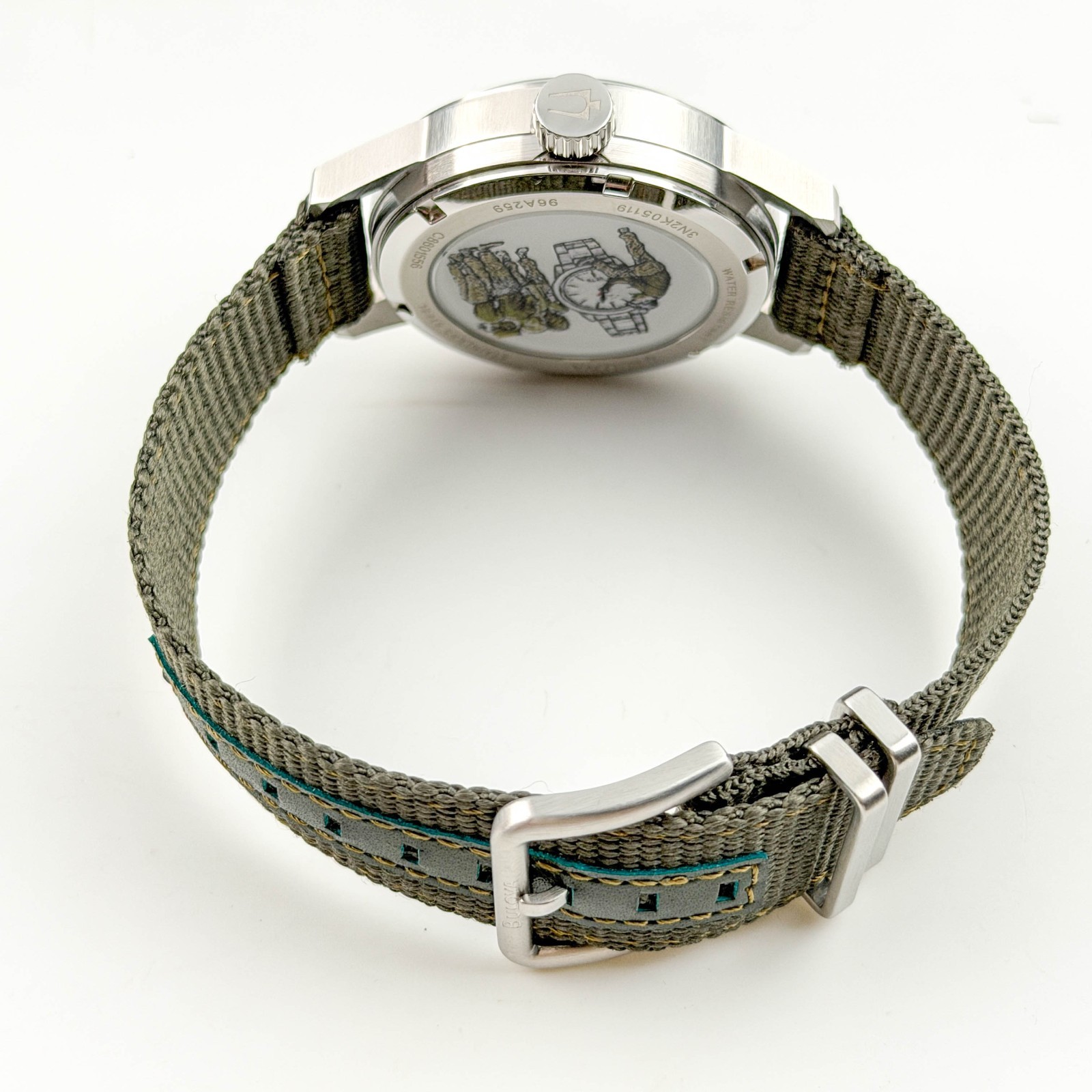 Bulova Special Edition 96A259 Hack Black Dial Green Fabric Strap Men’s Watch