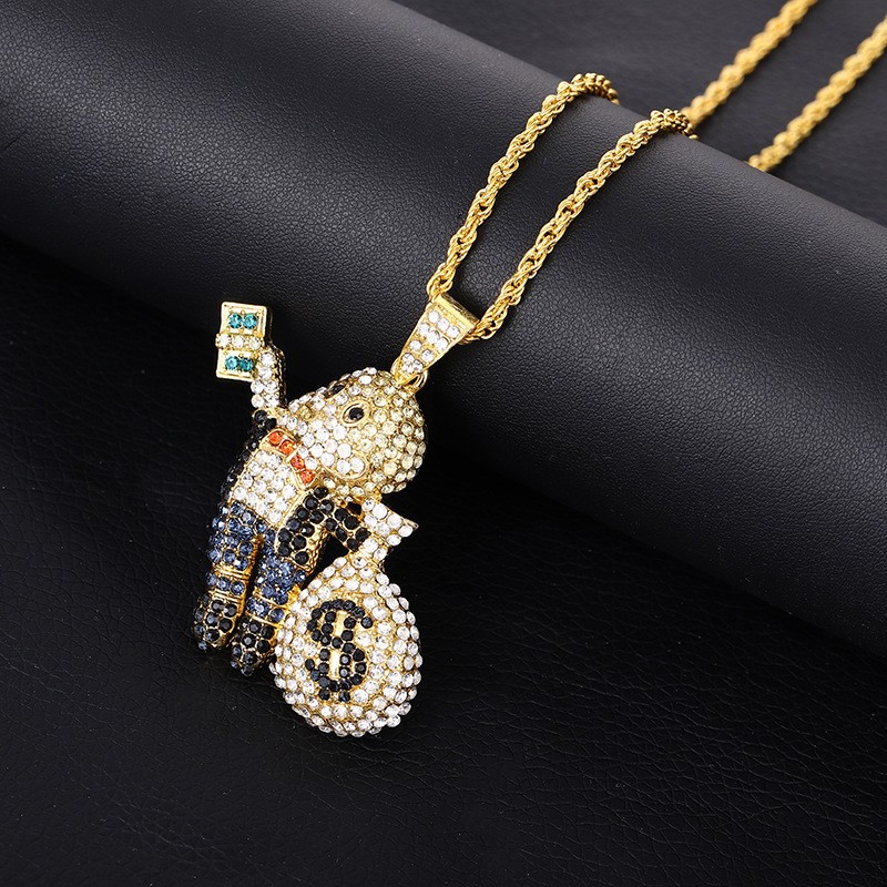 Cartoon Rich Character Bling Zircon Pendant With Free Matching Chain