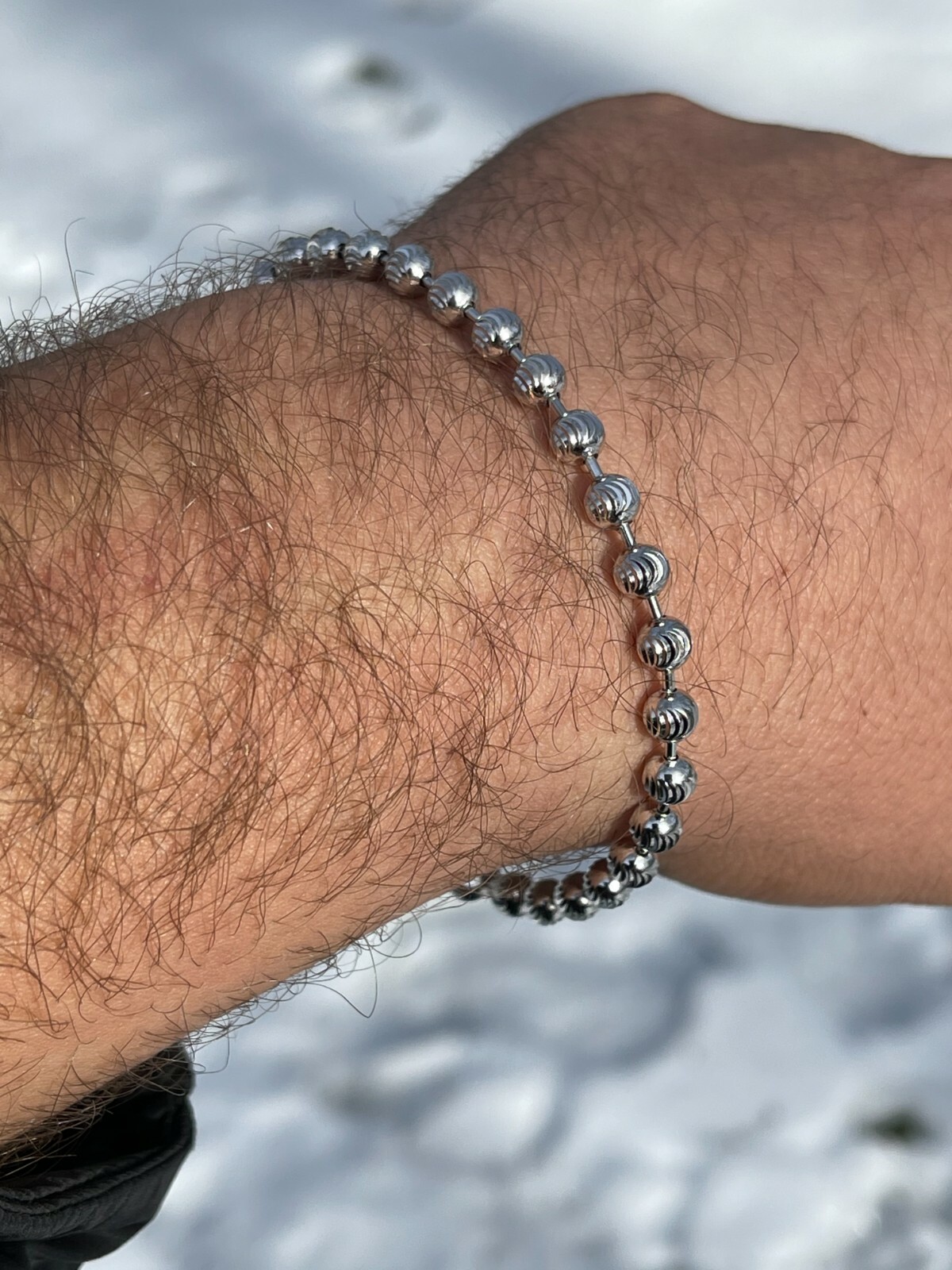 Men’s Solid 925 Sterling Silver Ball Moon Diamond Cut Bracelet 5mm Thick Beads