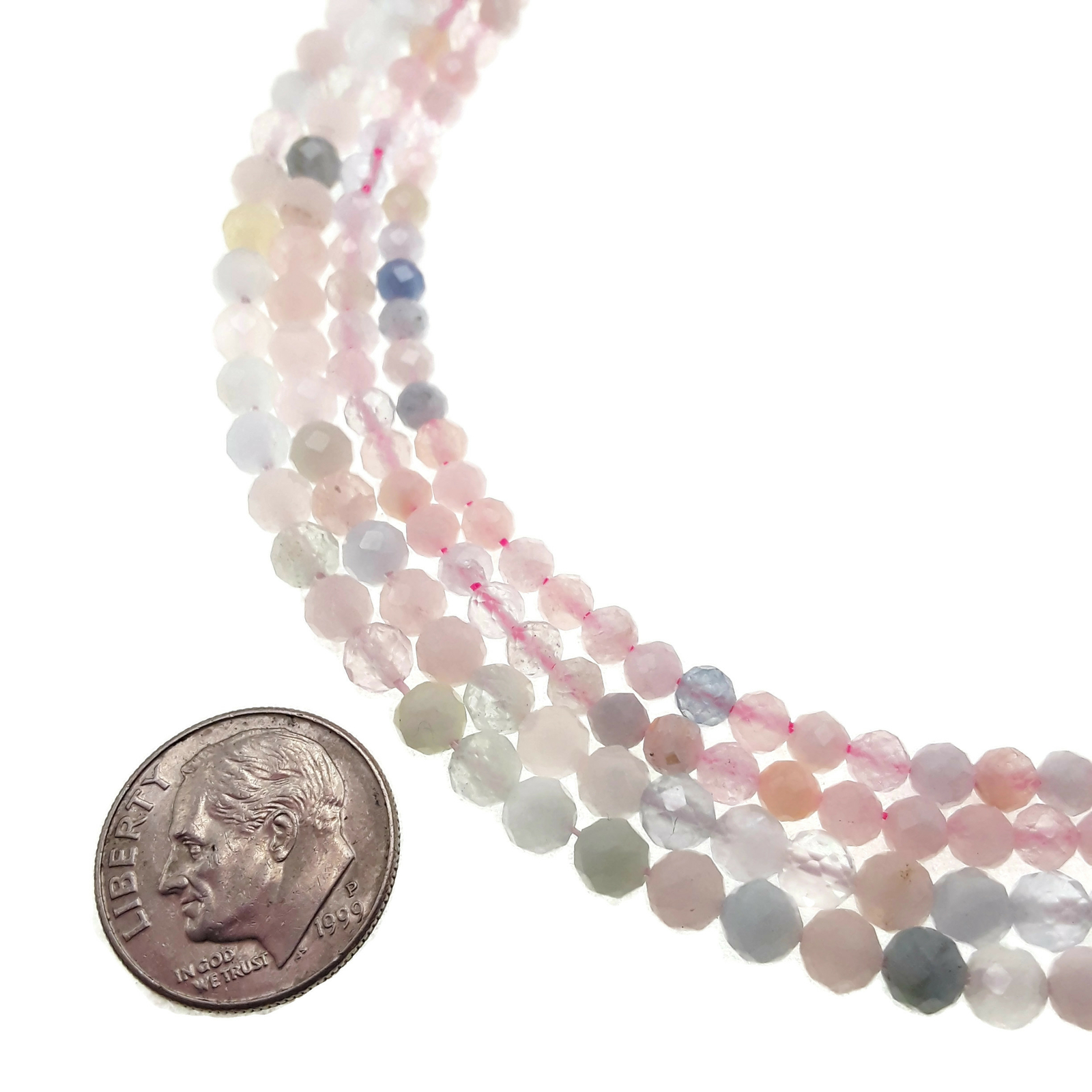 Morganite Faceted Round Beads 2mm 3mm 4mm 5mm 15.5” Strand