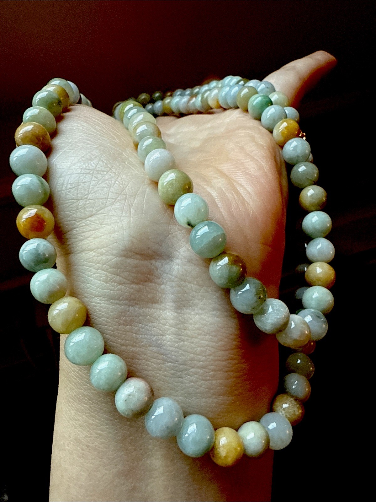 Untreated Grade A Myanmar Jadeite Bead Necklace 純天然翡翠A貨 老坑糯冰多包超长项链 7.6 Mm