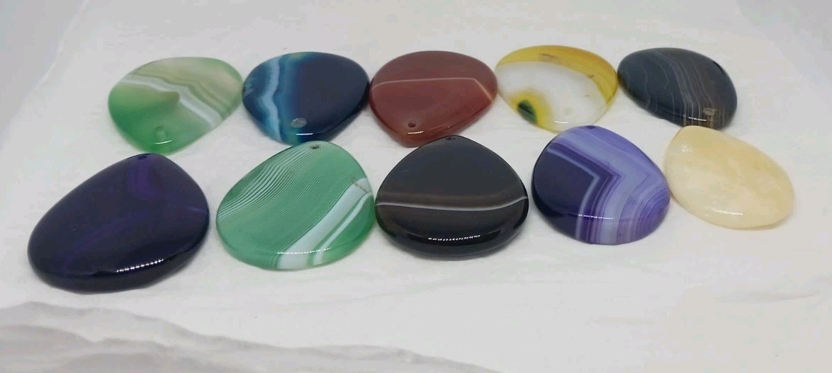 10 Gemstone Pendants Cabochon dyed drilled no bail agate polished pendant