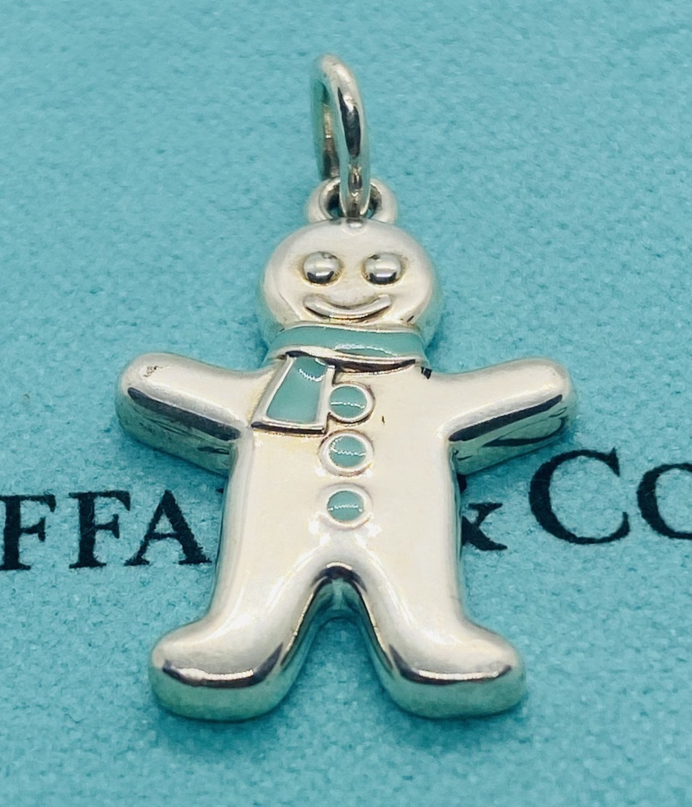 Tiffany & Co Gingerbread Man Pendant Charm Blue Enamel Sterling Silver 925