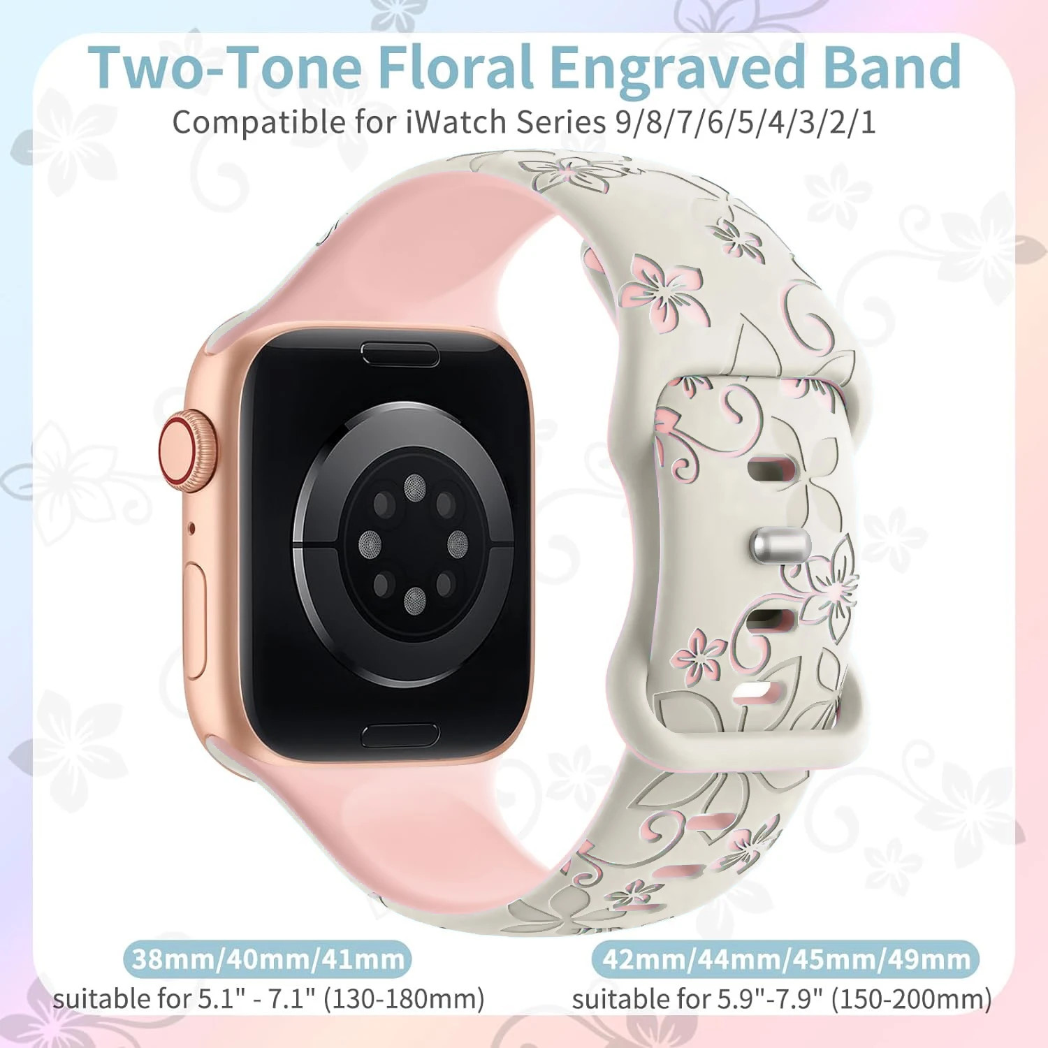 Engraved Floral Strap For Apple Watch Band 49mm 45mm 44mm 41mm Apple Watch strap