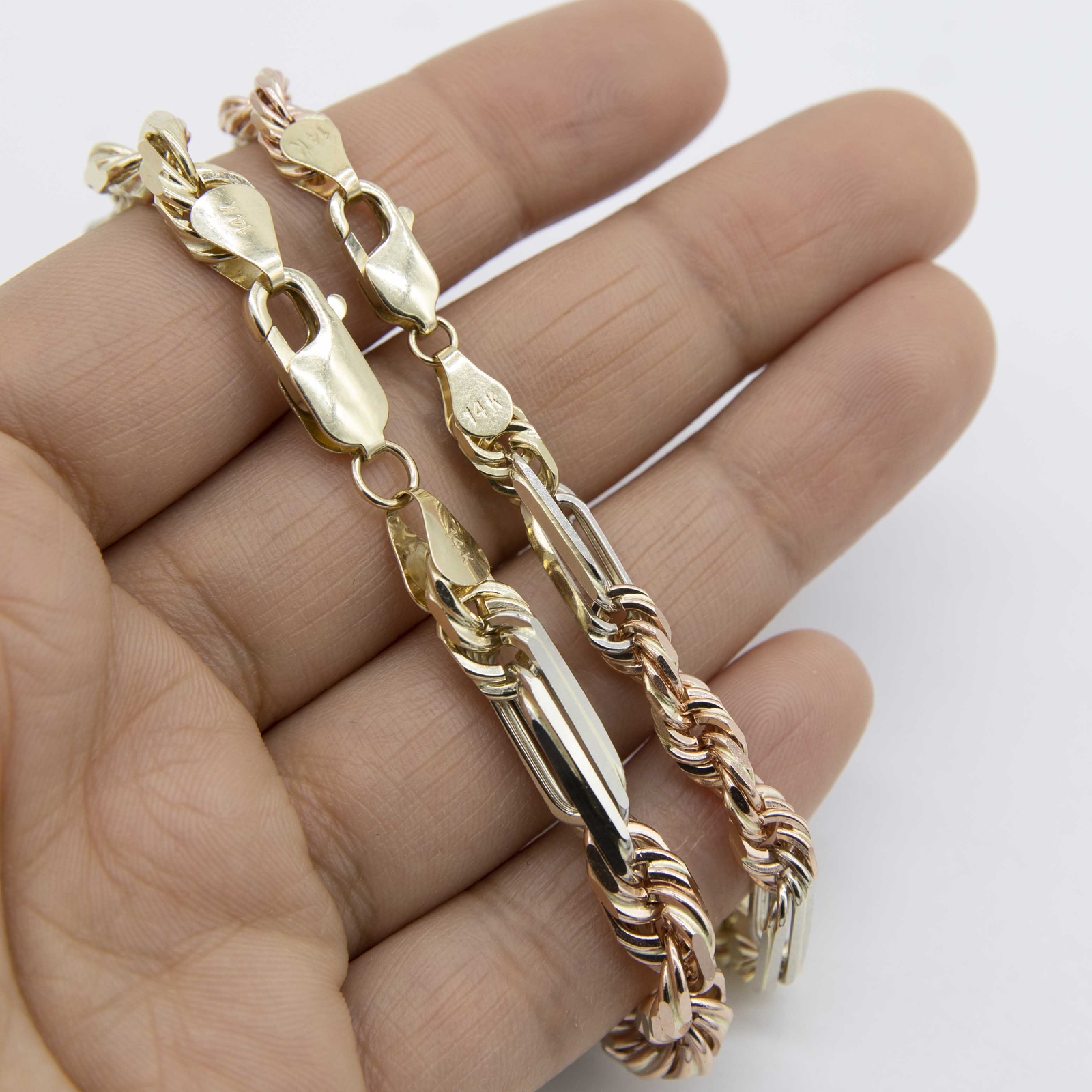 Milano Figaro Rope Chain Bracelet Real 14K Tricolor Gold All Sizes