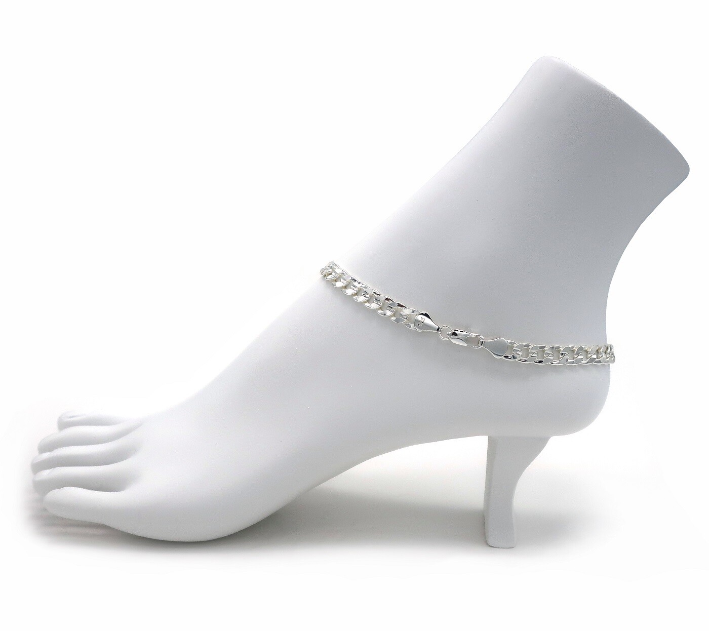 10″ CONCAVE CUBAN CURB LINK CHAIN QUALITY ANKLET BRACELET 925 SILVER PLATED