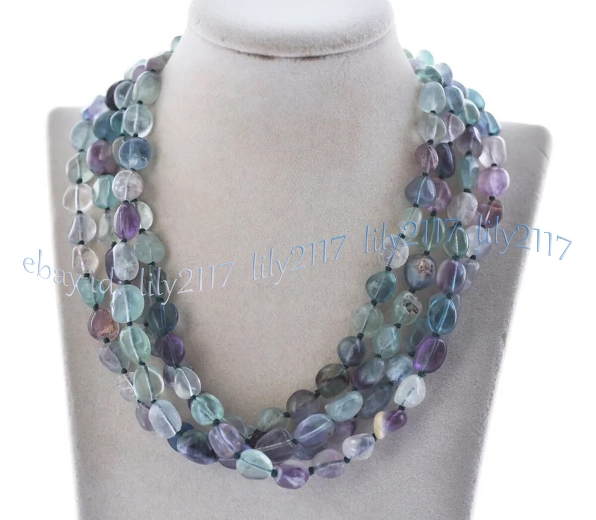 4 Rows 8-10mm Multicolor Fluorite Irregular Freeform Gems Beads Necklace 18”