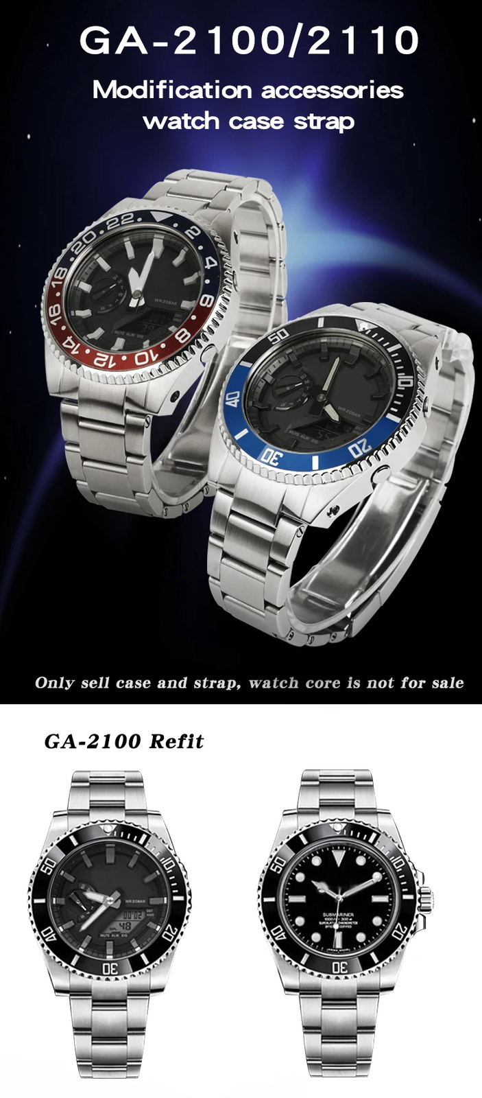 Stainless Steel Bezel Mod Kit Case Band for G-Shock GA-2100 GA2110 Cover Strap